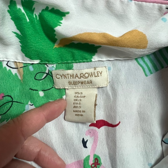 Cynthia Rowley pj set Christmas palm trees flamingo - Picture 2 of 4